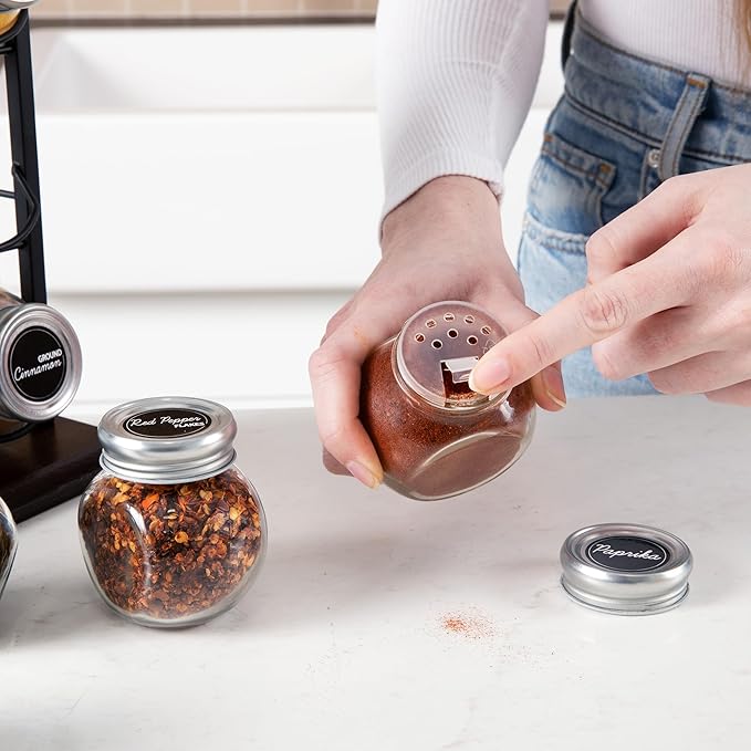 Orii 16 Jar Acacia Wood & Metal Wire Spice Rack with Spices Included, Storage for Spices and Seasoning, Black & Brown-Ruum Studio Home