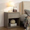 SICOTAS Night Stand Nightstand with Drawer Storage Fluted Bed Side Table End Table Large Modern Wide Bedside Stand Mid Century Night Stands for Bedroom Living Room Sofa Couch Home Office, Grey Alder-Ruum Studio Home