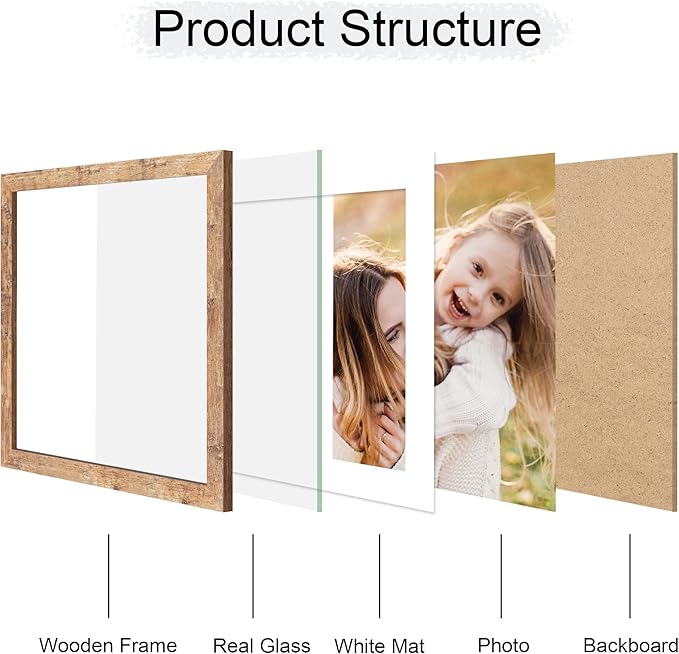 12x12 Picture Frame Set of 4, 12 x 12 Wood Photo Frames with Mat for 10x10 or 30x30cm Diamond Painting Art, Wooden Frame with Real Glass Cover for Wall and Tabletop Display,Brown-Ruum Studio Home