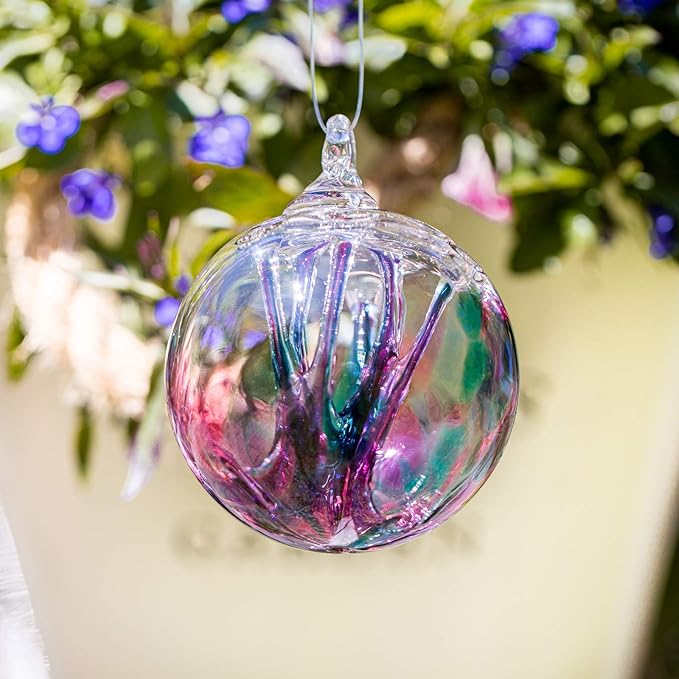 Luke Adams Glass | 3" Mini Glass Tree of Life | Handmade Ornament | Hanging Garden Gazing Ball | Indoor Outdoor Home Décor | (Pink Violet Teal)-Ruum Studio Home