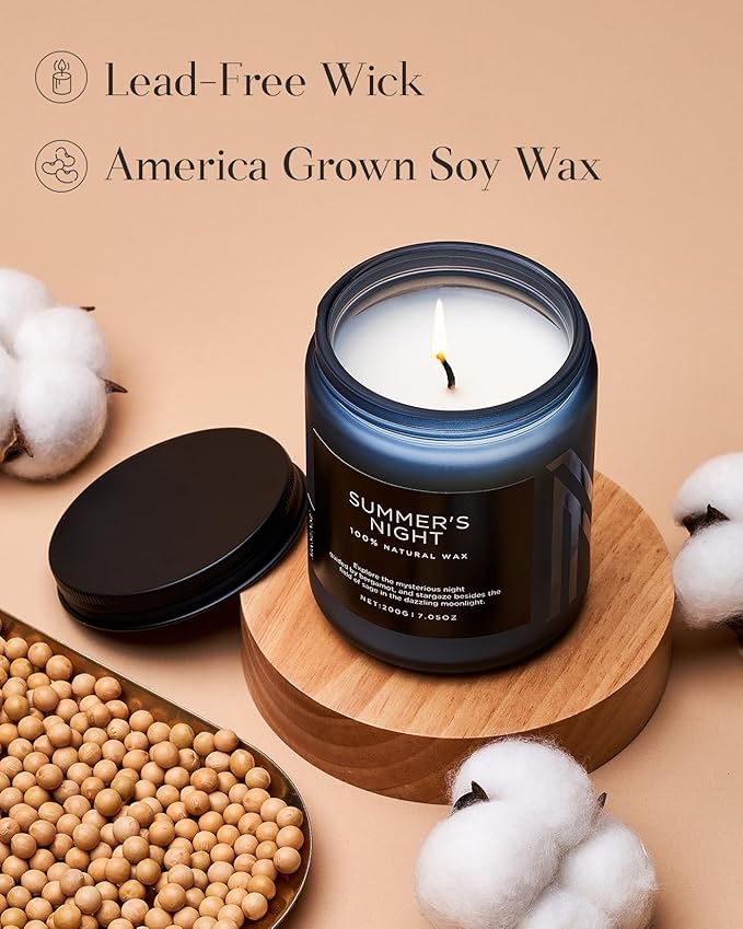 M&SENSE Summer's Night Scented Candle, All Natural Soy Wax Clean Non Toxic Manly Candle for Home, 7.05oz Up to 50 Hours Burn Time in Glass Jar for Bedroom-Ruum Studio Home
