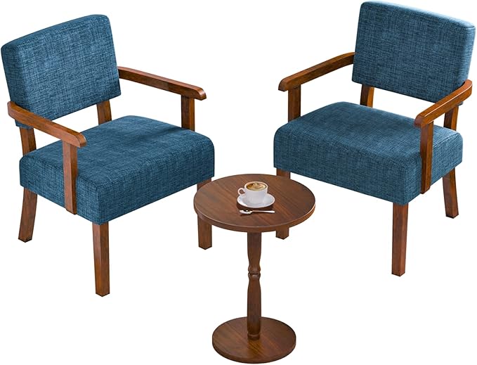 Accent Chair Set of 2 with Table, Living Room Chairs with Soft Seat and Armrests for Living Room Bedroom Reading Room Waiting Room, Lake Blue (AC01)-Ruum Studio Home