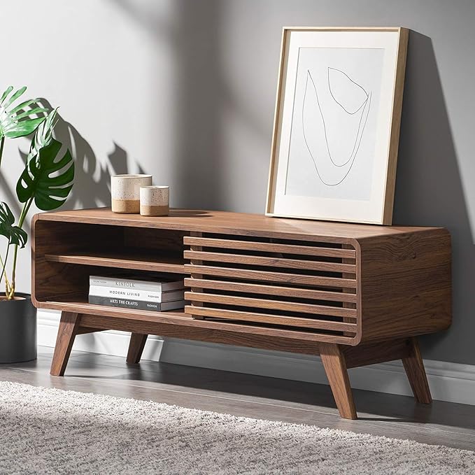 mopio Ensley TV Stand, Mid Century Modern for 55/60/65 inch TV, Farmhouse TV Stand, Entertainment Center with Storage, TV and Media Consol for Living Room (Walnut, 46")-Ruum Studio Home