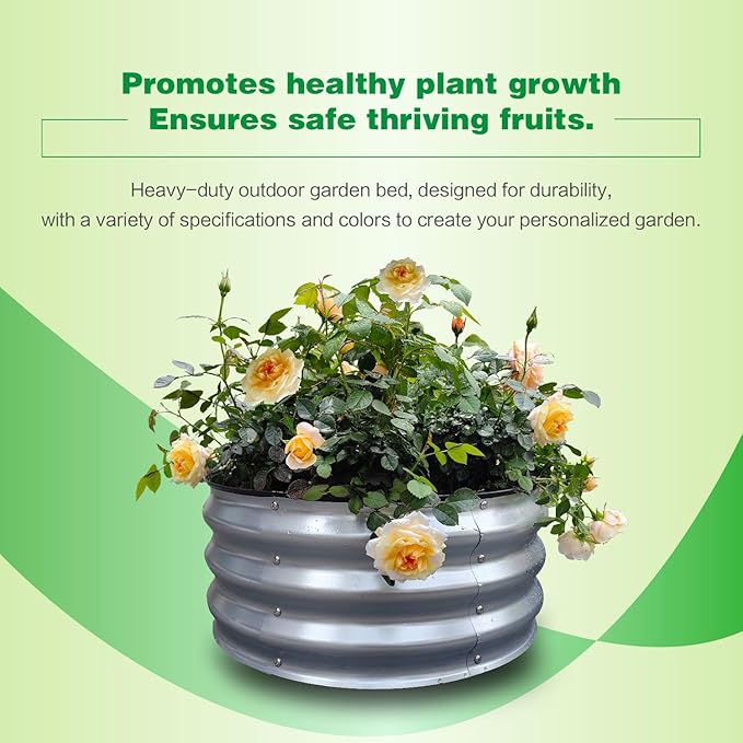 GARDMAX 2x2x1FT Galvanized Round Raised Garden Bed Kit, Metal Planter Boxes Outdoor with Easy Assembly, Large Garden Bed for Vegetables, Fruits, Flower, Herbs Silver-Ruum Studio Home