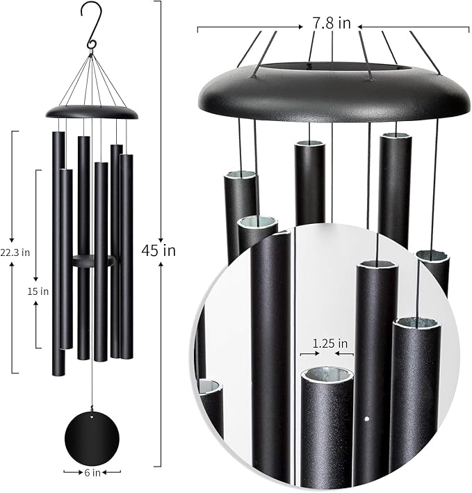 45'' Wind Chimes Outdoor,Memorial Wind Chime, Large Wind Chimes for Outside Deep Tone, Sympathy Gifts. Black-Ruum Studio Home