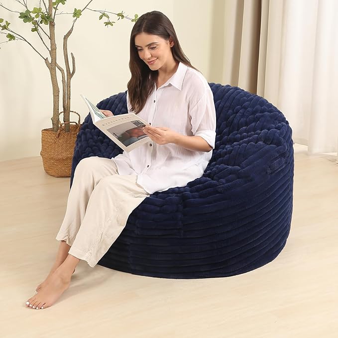 Memory Foam Bean Bag Chair for Adults/Teens, Bean Bag Sofa with Fluffy Removable Cover, for Living Room Bedroom, 3FT Blue-Ruum Studio Home