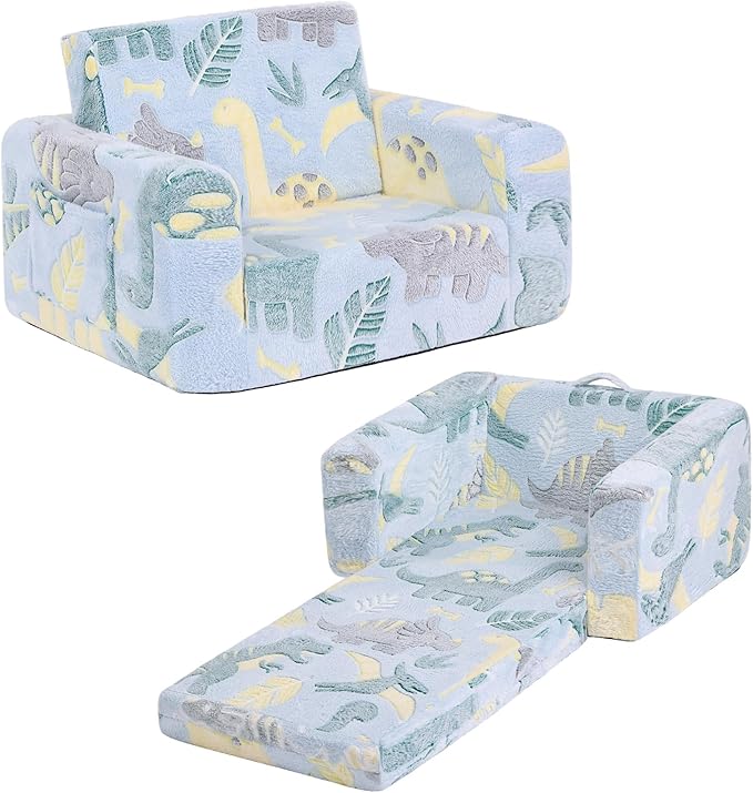 Welnow 2-in-1 Kids Sofa Chair, Glow in The Dark Convertible Toddler Chair Flip Out Children Sofa Folding Kids Play Sofa with Side Pockets & Removable Cover Armrest Chair for Girl or Boy-Ruum Studio Home