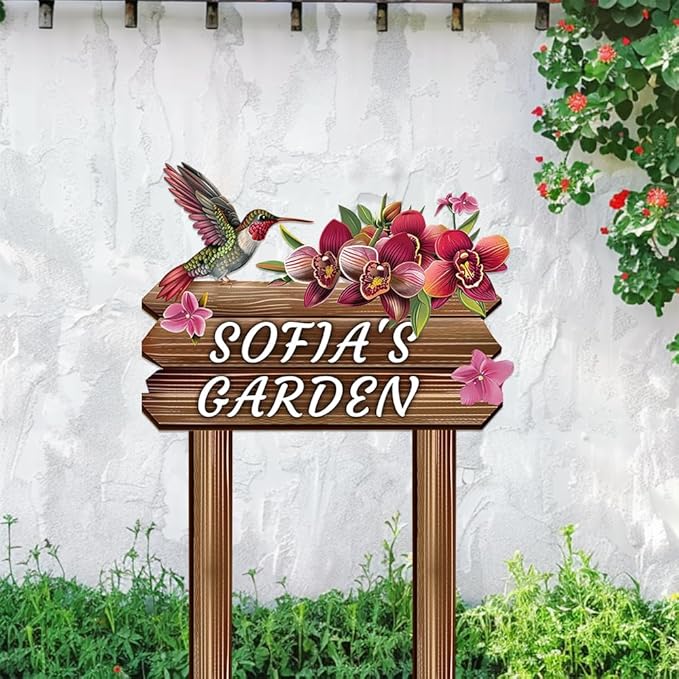 Personalized Colorful Bird Metal Sign with Stake,Custom Gardener Family Name Signs Outdoor Decor,Customized Birds on the Branch Gardening Gifts,Flowers Plaques Decorate for Patio Lawn Porch Backyard-Ruum Studio Home