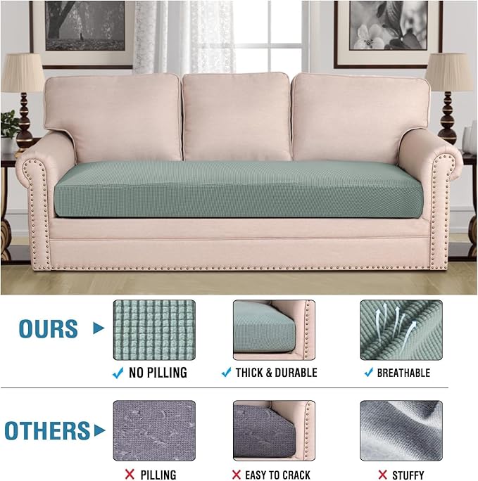 H.VERSAILTEX Super Stretch Individual Seat Cushion Covers Sofa Covers Couch Cushion Covers Slipcover Sets Thick Jacquard Textured Twill Fabric (1 Piece Sofa Cushion Cover, Sage)-Ruum Studio Home