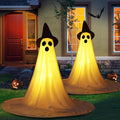2 Packs Halloween Ghost Outdoor Decorations, 59” Light Up Ghost Decor with Remote Control, Adjustable Height Standing Halloween Lighted Ghost Kit with Witch Hat Ideal for Porch, Garden, Yard-Ruum Studio Home