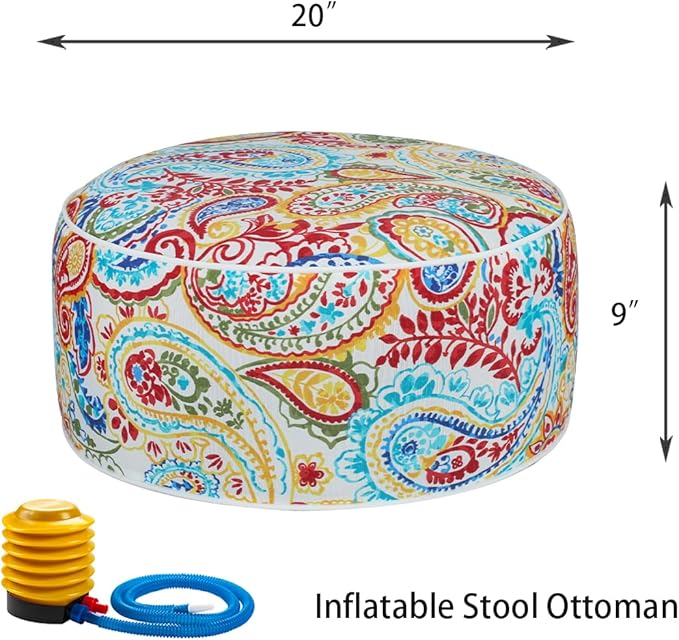 FUNHOME Inflatable Outdoor Ottoman with Air Pump,20"x9" Portable Patio Pouf,Water Resistant,Fade-Resistant,Round Blow Up Footrest Stools for Home Garden Camping Travel(Phoenix)-Ruum Studio Home