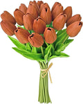 Mandy's Artificial Tulips 20 Stems Burnt Orange PU Faux Flowers for Wedding Home Decor 13.5 Inch-Ruum Studio Home