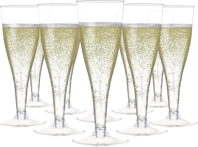Prestee 100 Pack Clear Plastic Champagne Flutes - 4.5 oz Durable Disposable Champagne Glasses for Parties, Weddings, Toasting and Large Celebrations - Elegant Wine Glasses Stemware for Easy Cleanup-Ruum Studio Home