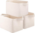 Storage Basket for Organizing, Woven Baskets for Storage, Rectangle Decorative Baskets for Shleves, Closet, Toys, Books, Nursery Organizer Bins - Pack of 3 (White)-Ruum Studio Home