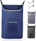 Fine Living Co. Large Hanging Laundry Hamper with Over Door Hooks & Adhesive, Durable Space Saving Laundry Bag with Zipper and Wide Open Top, Hanging Dorm Laundry Hamper (Navy Blue-XL)-Ruum Studio Home