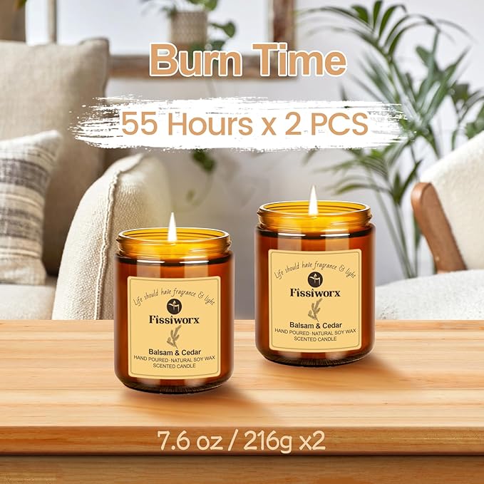 Balsam & Cedar Scented Candle Set 2 Pack – Natural Soy Wax Hand-Poured – Relax and Relieve Stress – 60-Hour Long-Lasting Burn – Premium Aromatherapy Candle for Home Decor, Gifts-Ruum Studio Home