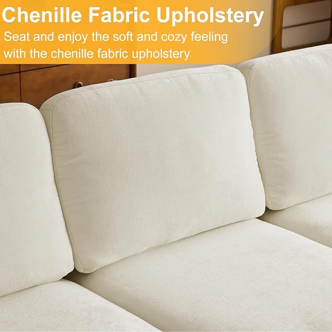 Karl home U-Shape Sectional Sofa Couch 111" Modern 4-Seat Sofa with Chaises Chenille Fabric Upholstered Covertible Couch with Wood Grain Legs for Living Room, Reception Room, Apartment, Beige-Ruum Studio Home