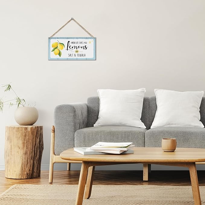 When Life Gives You Lemons Add Salt & Tequila Wooden Hanging Sign Plaque, Lemon Wall Decor Sign With Inspirational Quotes, Rustic Wood Sign Wall Art for Home Living Dining Room Farmhouse Kitchen - A26-Ruum Studio Home