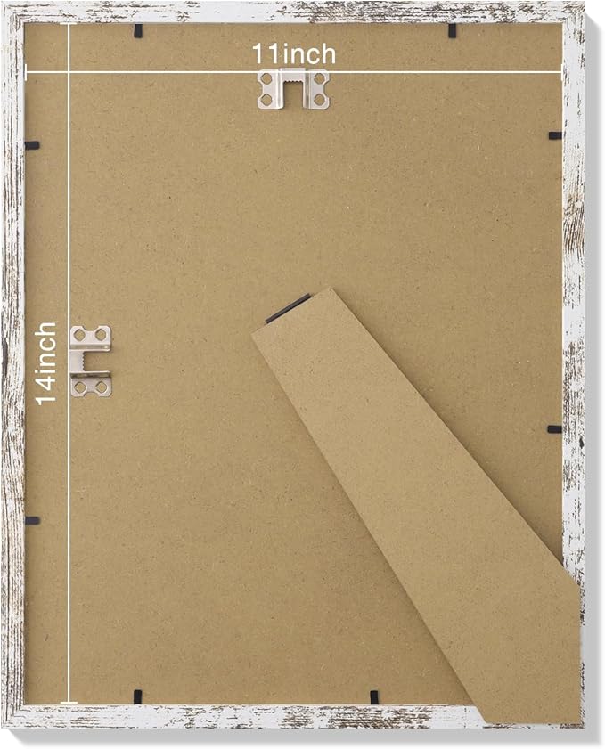 Vittanly 11x14 Picture Frames Set of 9, Shatter Resistant Plexiglass, Display 8x10 Pictures with Mat or 11x14 without Mat, Photo Frames for Wall or Tabletop, Engineered Wood, Distressed White-Ruum Studio Home