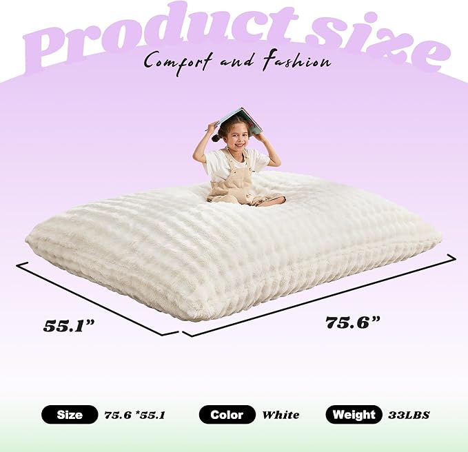 Hobestluk 3 in 1 Bean Bag Chair Giant Bean Bag Chairs for Adults with Bubble Cover Convertible Bean Bag Floor Cushion with Machine Washable Cover for Living Room (Bubble White)-Ruum Studio Home