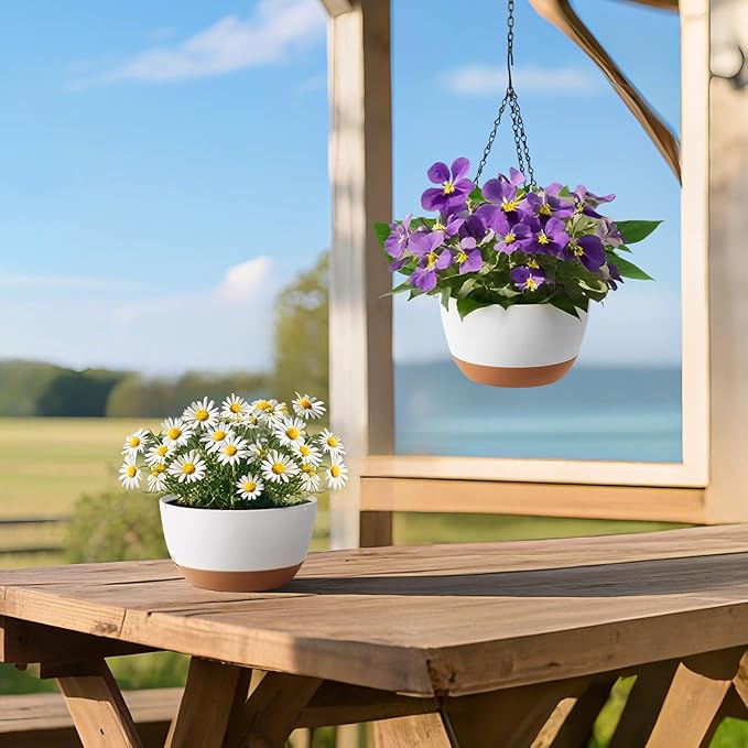 VEVOR Hanging Planters, 10 Inch Self-Watering Hanging Planter, 2 Pack Flower Pots with Drainage Hole & 2 Kinds of Plant Hangers, Plastic Basket Pots, for Garden Home Decor, Indoor & Outdoor Plants-Ruum Studio Home