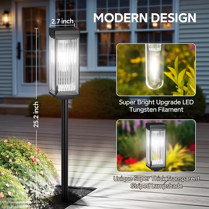 Solar Pathway Lights Outdoor, 8 Pack Upgraded Solar Lights Outdoor Waterproof, Bright Up to 15 Hrs Auto On/Off Garden Light for Yard Patio Lawn Path Walkway Driveway Outside Decor(Cool White)-Ruum Studio Home