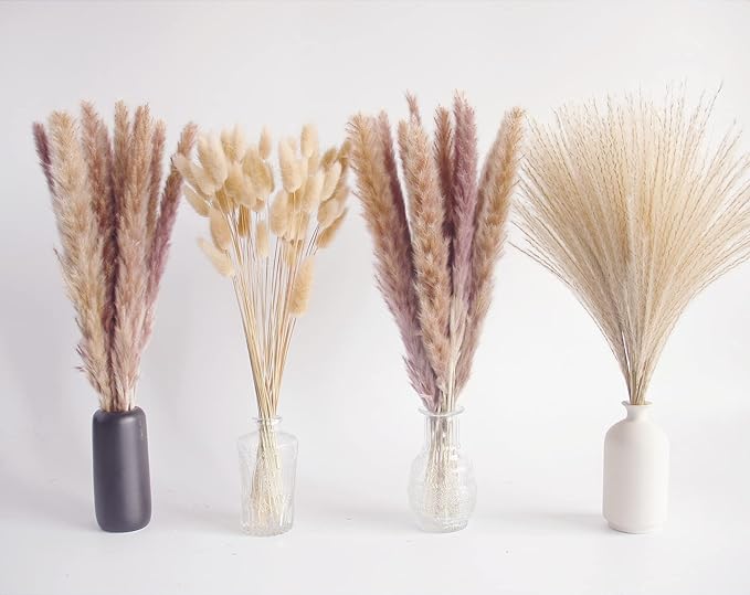Natural Dried Pampas Grass Decor, Brown Pampas Grass， Bunny Tails Dried Flowers, Reed Grass Bouquet for Wedding Boho Flowers Home Table Decor, Fall Decor，Rustic Farmhouse Party (100 in Total )-Ruum Studio Home