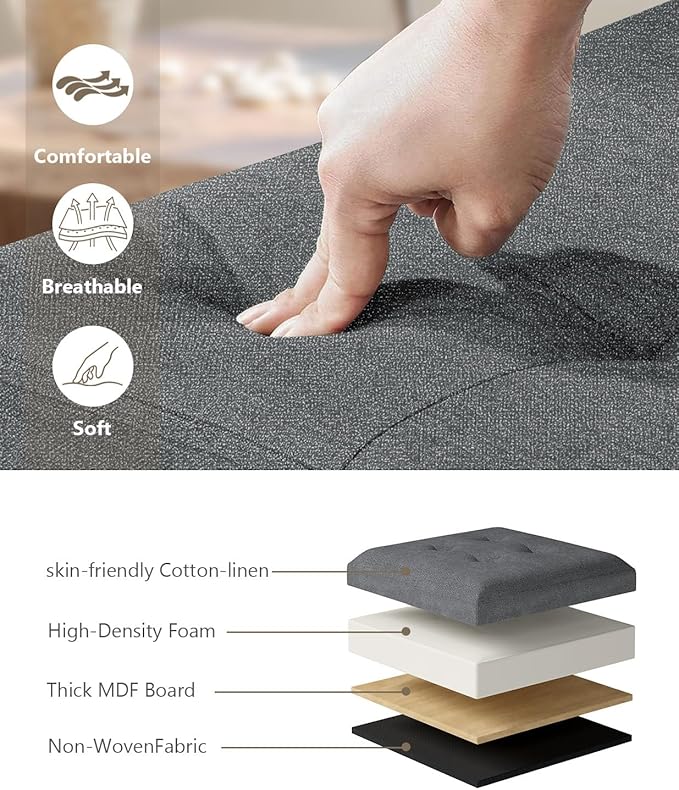 Storage Ottoman Bench, Folding Ottoman Foot Rest, 15 x 43 x 15 Inches, End of Bed Bench, Storage Chest, for Living Room, Bedroom, Hallway, Entryway, Holds up to 700 lb,Dark Gray-Ruum Studio Home