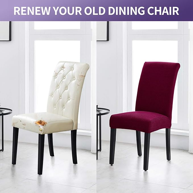 Joccun Chair Covers for Dining Room Set of 6,Dining Chair Slipcovers Stretch Dining Room Chair Covers Seat Protector,Washable Parsons Chair Cover for Home,Banquet(Wine Red,6 Pack)-Ruum Studio Home