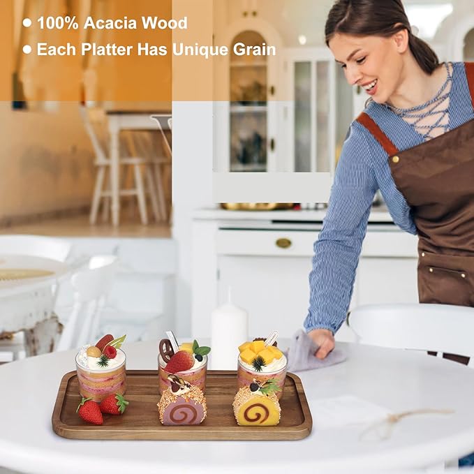Wooden Serving Platters Acacia Long Charcuterie Boards Rectangle Wood Tray Home Decor Serving Cheese Board Appetizer Snack Plates Kitchen Dinner Platter for Food Dish Rectangular Cake Dessert Trays-Ruum Studio Home