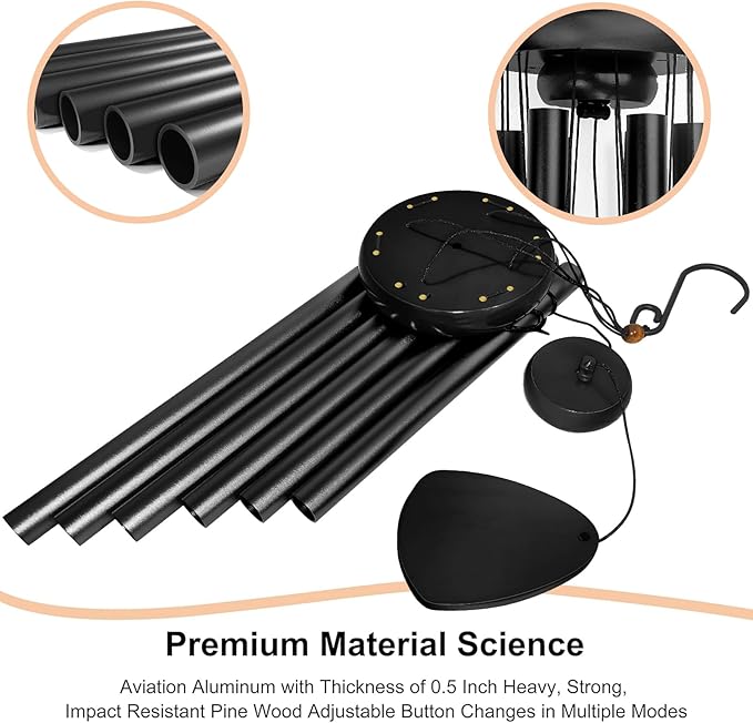 Large Aluminium Wind Chimes 37 Inches to Create a Zen Atmosphere Suitable for Outdoor, Garden, Patio Decoration. Classic Wind Chimes with Wind Catcher as a Gift for Unisex(Whole Black)-Ruum Studio Home