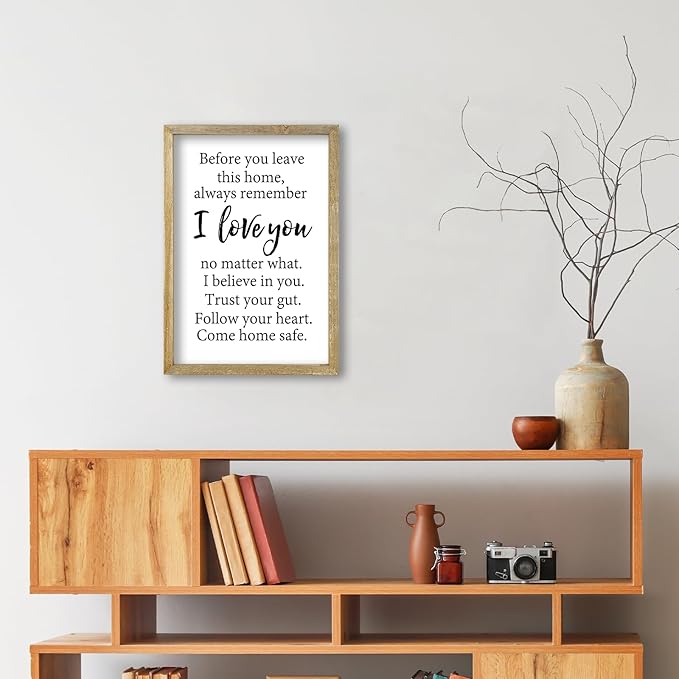 Before You Leave This Home Sign Wall Decor 16x11 Inch I Love You Inspirational Entryway Wood Framed Wall Hang Art (Wood)-Ruum Studio Home