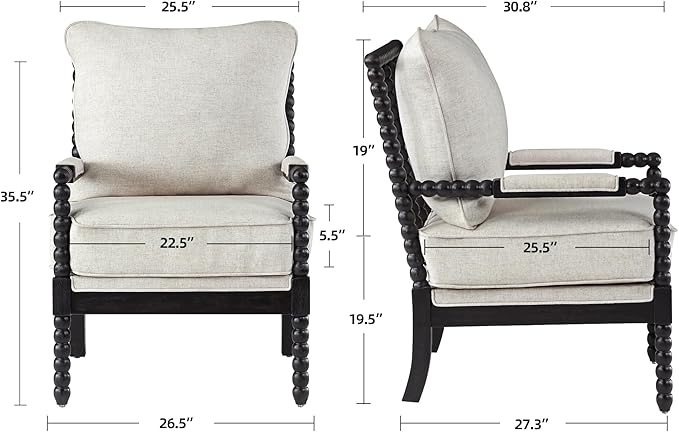 DUHOME Linen Fabric Spindle Accent Chairs Set of 2,Bobbin Chair with High Resilience Spring Cushion and Armrest Pads, Leisure Armchair for Living Room Bedroom Farmhouse Home Office Belcony-Ruum Studio Home