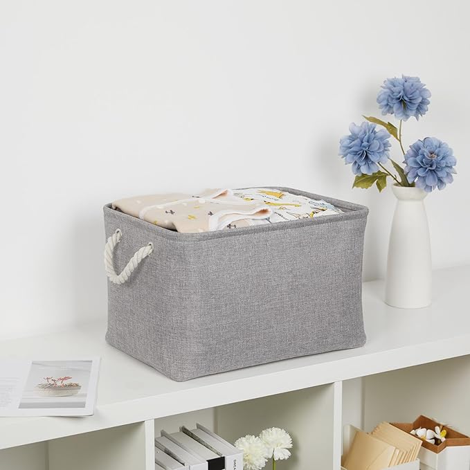 Bidtakay Storage Baskets Gray 3 Pack Shelf Baskets Collapsible Storage Bins for Clothes 15X11X9.5Inch Decorative Baskets with Handles Large Baskets for Organizing Closet Home Storage (Grey)-Ruum Studio Home
