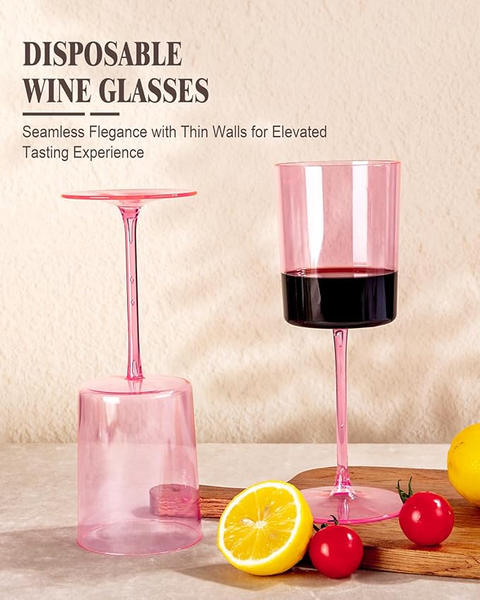 Ciaell 12 Pack Pink Plastic Wine Glasses - 14Oz Plastic Wine Glasses with Stem - Disposable Stemmed Wine Glass for Parties & Weddings & Outdoor-Ruum Studio Home