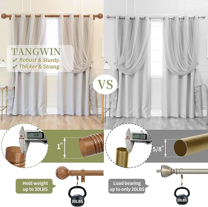Wood Boho Curtain Rods for Windows:36-88Inch Wooden Farmhouse Curtain Rod for Bedroom Living Room,Heavy Duty Adjustable Rustic Decorative Drapery Rods with Vintage Imitation Wood Finial,Brown-Ruum Studio Home