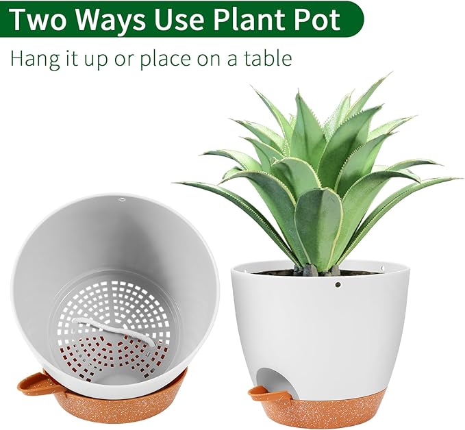 GARDIFE Hanging Planter, 8 inch Hanging planters for Indoor. Outdoor Plants, Self Watering Plant Pot, 2 Pack Large self Watering Hanging Planter (8-White, 8 inch)-Ruum Studio Home