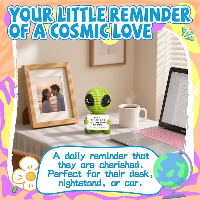 Unique Crochet Alien Decor Gift for Boyfriend, Girlfriend, Anniversary, Valentine's Day, Birthday, Christmas Funny Romantic Gifts for Him Her to My Love Presents-Ruum Studio Home