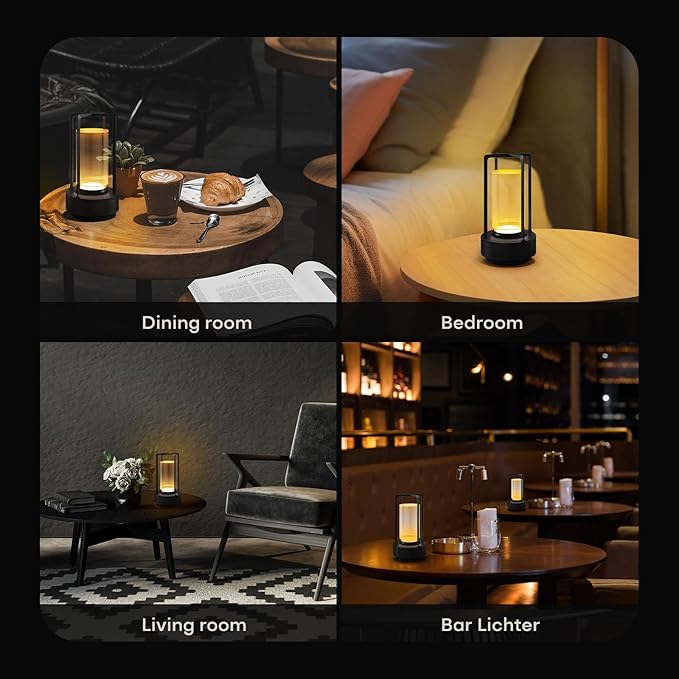 Portable Metal Table Lamp for Indoor/Outdoor ,Rechargeable Cordless LED Lamp, 3-Colour Infinitely Dimming Battery Powered Small Desk Lamp, Restaurant/Bedroom/Bar/Coffee/Camping Light (Black Set of 2)-Ruum Studio Home