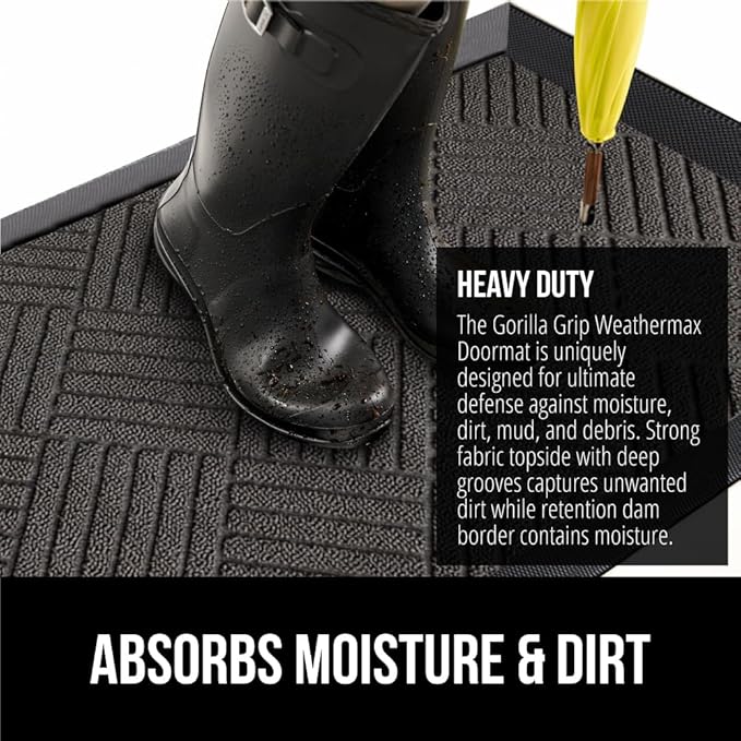 GORILLA GRIP 100% Waterproof All-Season WeatherMax Doormat, 72x24, US Designed Natural Rubber, Stain and Fade Resistant, Low Profile Indoor Outdoor Door Mats, Easy Clean Patio Mat, Gray Diamond-Ruum Studio Home