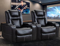 CANMOV Electric Power Recliner Chair Set of 2, Breathable Leather Home Theater Seating with Hidden Arm Storage, Power Recliner Chair for Living Room with USB Ports and Cup Holders,Black-Ruum Studio Home