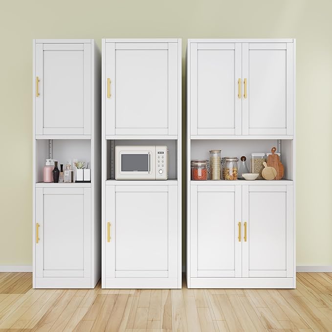 Tall Narrow Storage Cabinet 66.93" H Tall Bathroom Cabinets Metal Pantry Cabinet, 4 Adjustable Shelves for Kitchen, Home Office, Living Room, Dinning Room (16 inches Wide White)-Ruum Studio Home