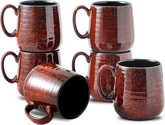 Hasense Coffee Mugs 8 oz, Ceramic Small Espresso Cups Set of 6, Mini Cups with Handle for Coffee, Tea and Cocoa, Modern Mugs for Mother's Day Gift, Dishwasher & Microwave Safe, Red-Ruum Studio Home