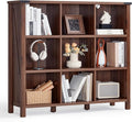 9 Cube Bookcase, Farmhouse 47 Inch Wide Brown Walnut Bookshelf, Wooden 3 Tier Display Large Open Book Shelf, Vintage Horizontal Book Case for Home Office, Cubby Storage Cabinet for Living Room-Ruum Studio Home