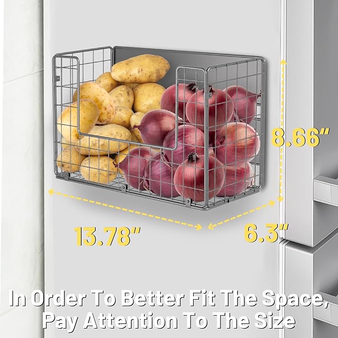 Magnetic Shelf for Fridge, Fruit Potato & Onion Storage Bins, Pantry Organizers & Storage, Large Container Magnetic Basket for Refrigerator, Kitchen Counter,Cabinet Magnetic Fridge Organizer Silver 2-Ruum Studio Home