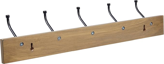 Amazon Basics Rectangular Farmhouse Wall-Mounted Coat Rack with Storage Hooks, 5 Hooks, Barnwood-Ruum Studio Home