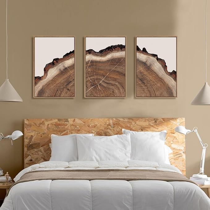 HPINUB Tree Rings Wood Wall Art Framed Set, Modern Beige Wood Stump Wall Decor, Abstract Tree Spiral Wall Painting,Nature-Inspired Art Print for Living Room, Bedroom, Dining Room, Office-16 x24 x3-Ruum Studio Home