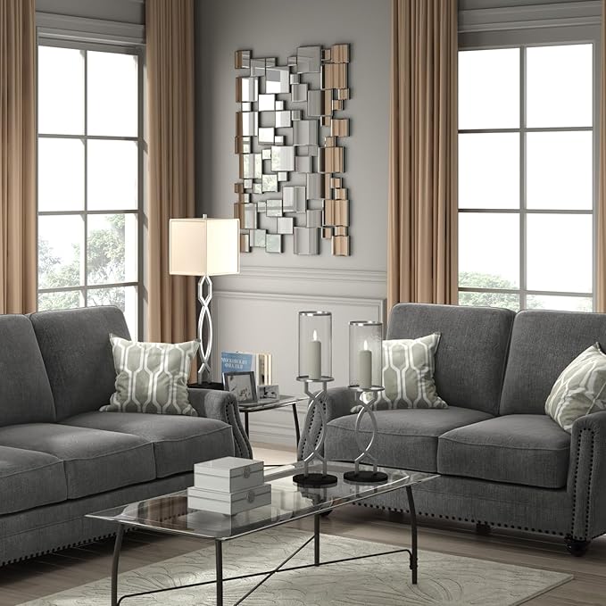 KOHROS Large Silver Wall Mirrors Decorative 48×32 Inch Modern Art Geometric Patchwork Mirror for Wall Decor, Living Room & Entryway Decor, 3D Space - Extending Wall - Mounted Mirror-Ruum Studio Home