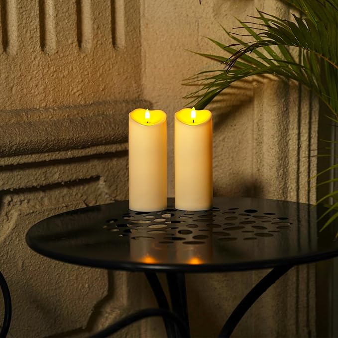 Homemory 3"x8" Outdoor Waterproof Flameless Candles, LED Candles, Battery Operated Candles with Remote and Timers, Electric Fake Plastic Pillar Candles, Dark Ivory, Set of 2-Ruum Studio Home