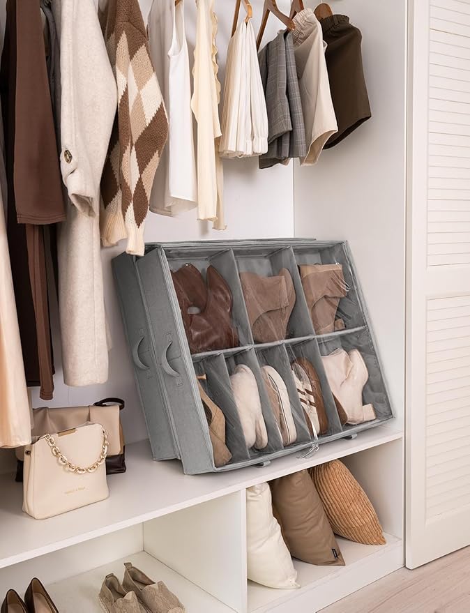 StorageWorks Under Bed Shoe Storage Organizer, Underbed Shoes Container with Adjustable Dividers, Shoe Storage Basket with Cover, Grey, 2-Pack, Space-Saving Shoe Box Fits up to 24 Pairs-Ruum Studio Home